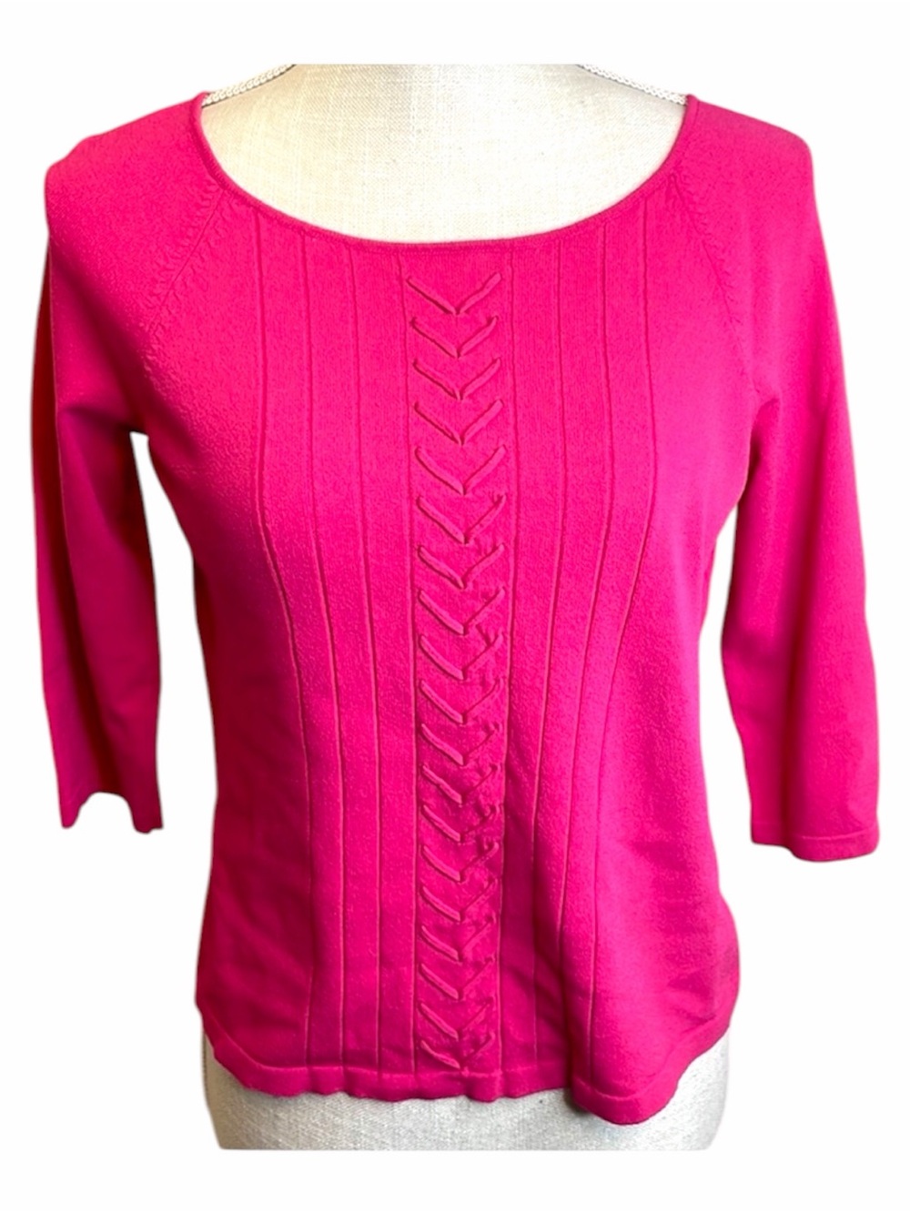 RQT Petite Pink Blouse/Sweater Laced Design Front 3/4 Sleeves